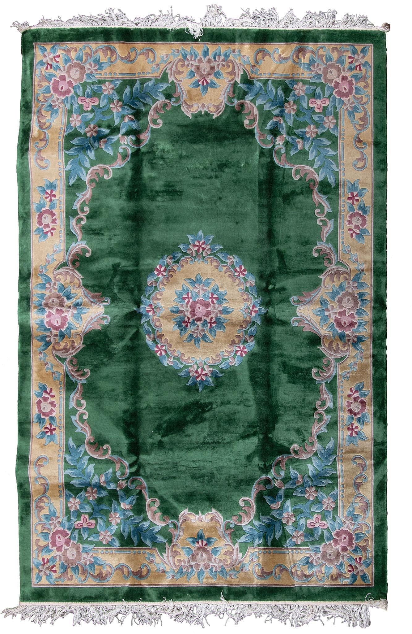A Chinese Silk and Wool Floral Rug (1 of 1)