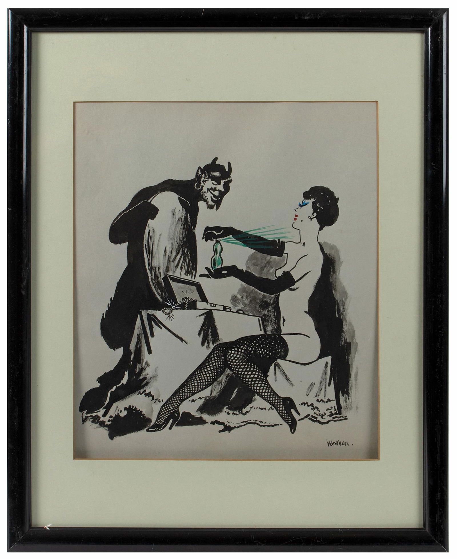 A Watercolor and Ink on Paper by Stuyvesant Van Veen: Improvisations Pen, ink and watercolor Signed l.r. 12 x 14 inches (sight) 17.5 x 22 inches (frame) Overall good condition.