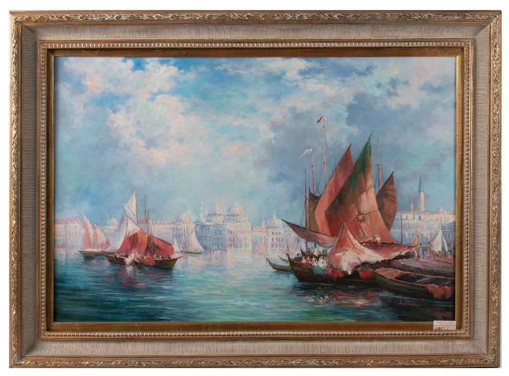 A Impressionist Continental Oil Harbor Scene by Matt Thomas (1 of 2)