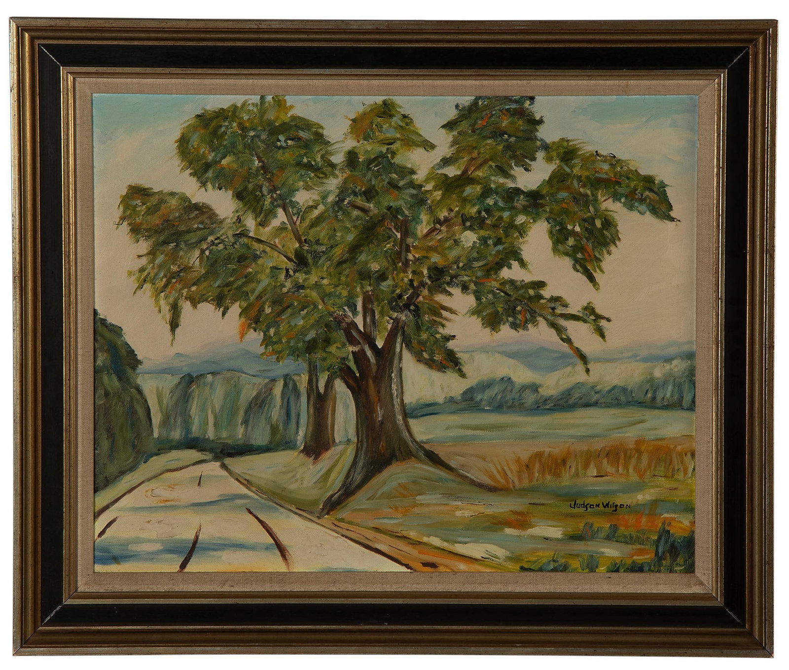 Judson Wilson Oil Landscape: Rural Landscape Oil on Canvas Signed l.r. 15.5 x 19.5 inches (sight) 20.5 x 24.25 inches (frame) Overall good condition.