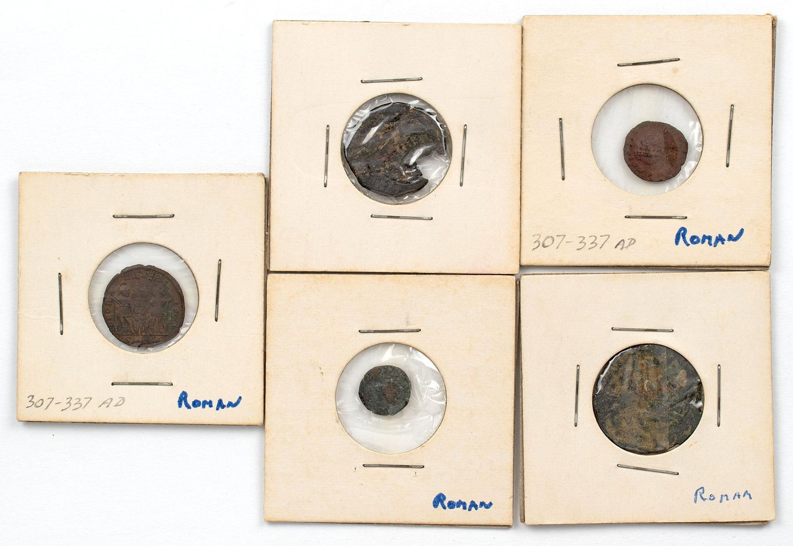 Roman Coins: Lot includes 5 various sized Roman coins