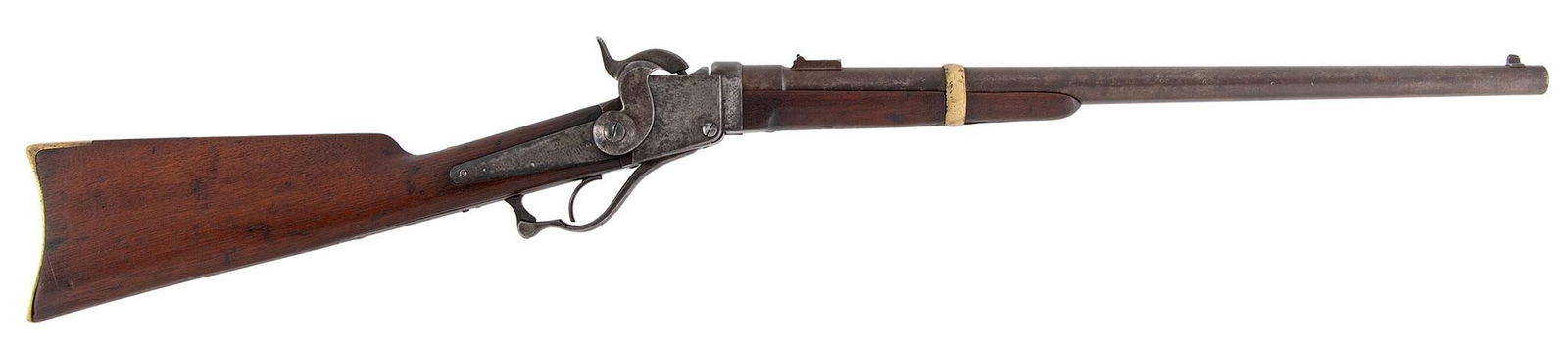 Star Percussion Carbine: .54 caliber, 21" barrel, S/N 1987. Blue, case colored frame, walnut stock and forearm. The lockplate with military sub inspector. The barrel is a light plum looking. The frame is a mottle gray to brow