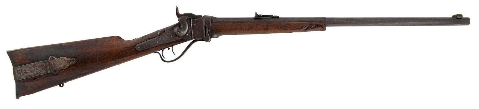 Sharps Model 1874 "A" Series Mid Range Rifle: 40-70 caliber, 24" octagonal to round barrel, S/N 200015 over a large "A". indicating a "A" series rifle. Lawrence rear barrel sight and a blade front sight, walnut stock and forearm. The butt stock h