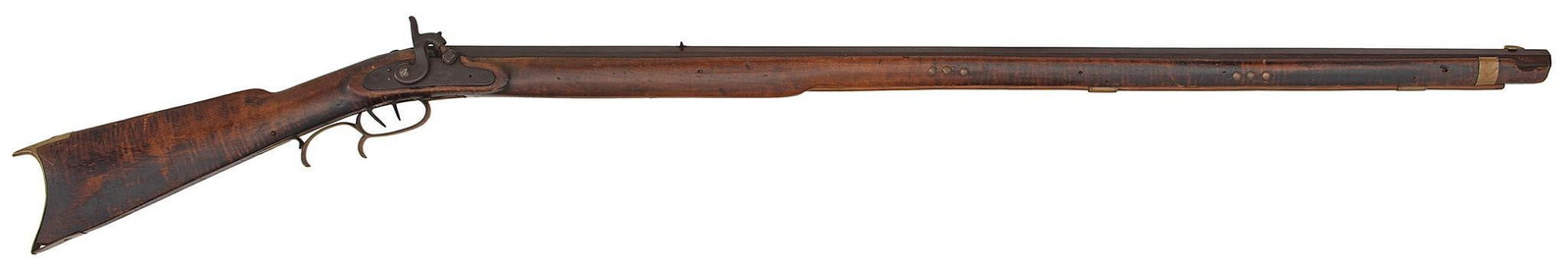 Leman Fullstock Percussion Indian Trade Rifle: .32 caliber, 41" octagonal barrel, Marked on the top flat half way between the notched rear barrel sight and the breech is the initials J.H.H. marked on top of the markings Clearfield PA. JHH who was 