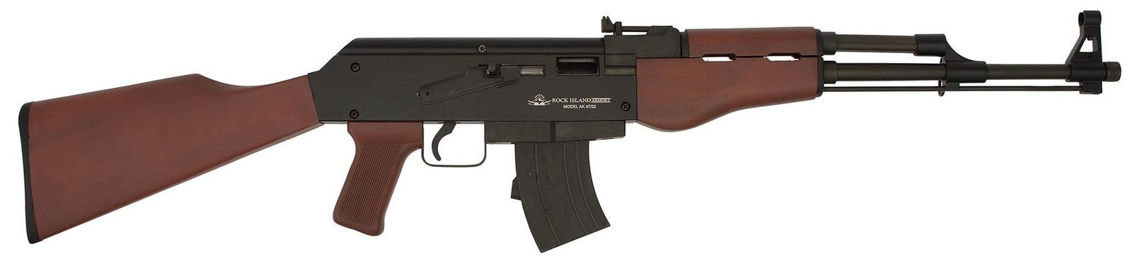 *Rock Island Armory Model AK47/22: .22 caliber, 18.5" barrel length, S/N RIA1576202. Right side of the frame marked with factory markings. Front AK47 base sight and rear sight. Blue finish with wood pistol grip stock and forearm. New i