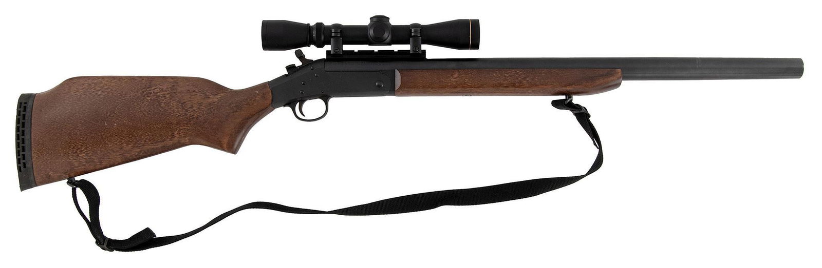 *H&R Model 980 Ultra Slug Rifle: 12 gauge, 24" barrel, S/N 317384. Blue finish, walnut stock and forearm. Has a Leupold 2X-7X scope mounted on the top of the barrel. Rifle is like new condition.