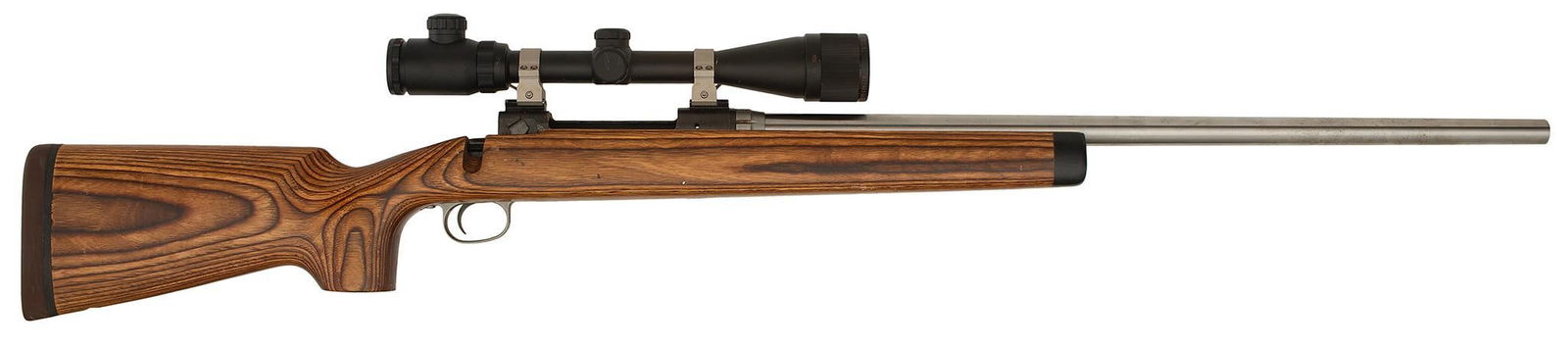 *Custom Savage Bolt Action Rifle: .308 caliber, 25" barrel, S/N F715155. Stainless barrel with wood pistol grip and rubber butt plate. Bushnell 4 x16 x 40 mounted scope with clear optics. MISSING BOLT. the caliber is not marked Overal