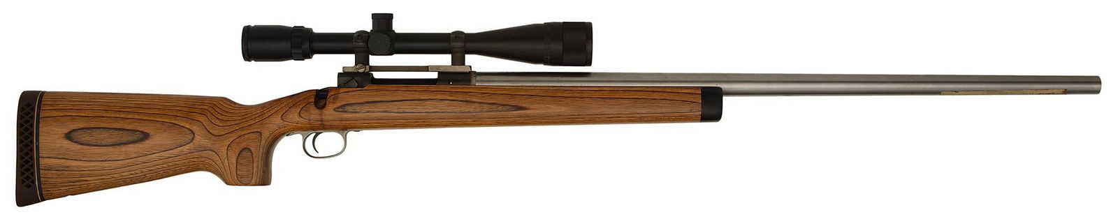 *Savage Model 112 Bolt Action Rifle: 6mm-284 Caliber, 29" Barrel, S/NF77025. Custom stainless steel barrel marked G R Douglas. Wood pistol grip stock with rubber butt plate. Bushnell mounted scope. Like new condition. **Missing Bolt