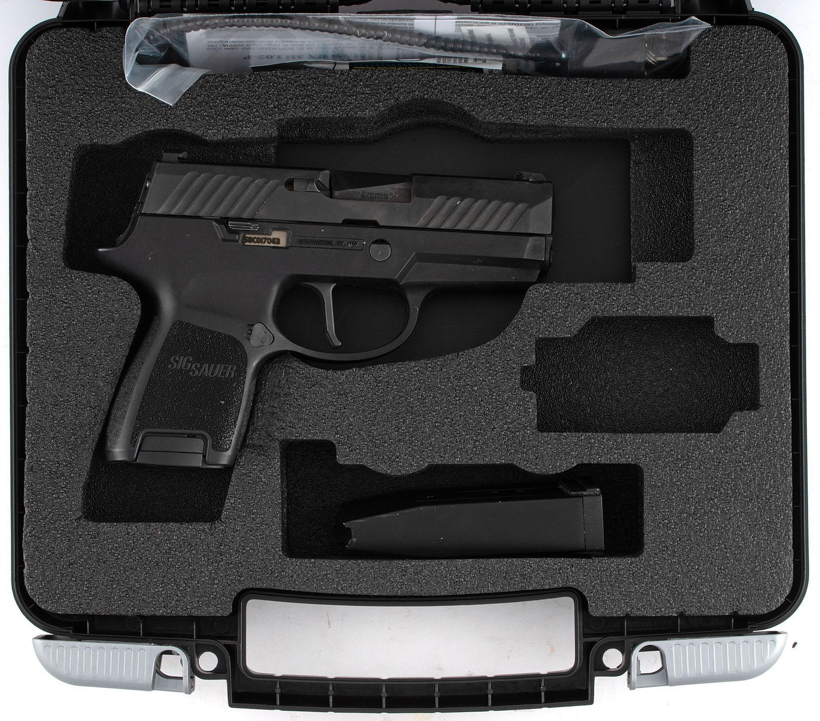 *Sig Sauer Model P320 Pistol: 9mm caliber, 3.75" barrel length, S/N 58C017063. Left side of the slide marked "Sig Sauer P320". Right side of the barrel marked with caliber markings. Right side of the frame marked "Newington, NH