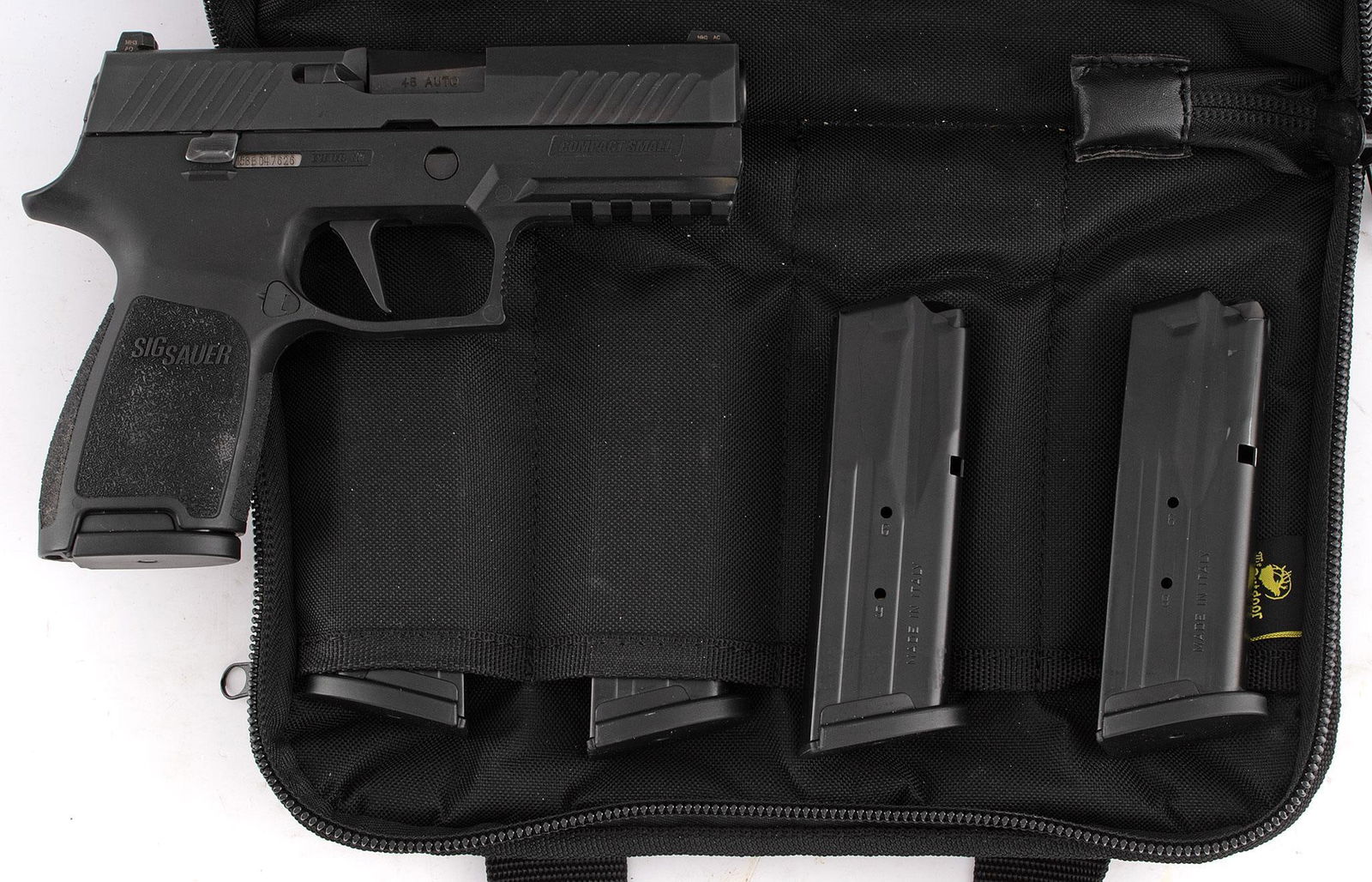 *Sig Sauer Model P320 Pistol: .45 Auto caliber, 3.75" barrel length, S/N 58B047626. Left side of the slide marked "Sig Sauer P320". Right side of the barrel marked with caliber markings. Both sides of the grips marked "Sig