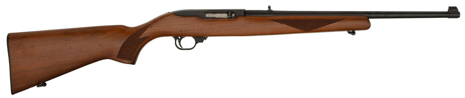 *Ruger 10/22 Deluxe Rifle: .22 LR Caliber, 18.5" barrel, S/N 117-59552. Blue finish with deluxe checkered stock plain walnut stock. This rifle shows wear mostly to stock with nicks and dings throughout. Good condition with