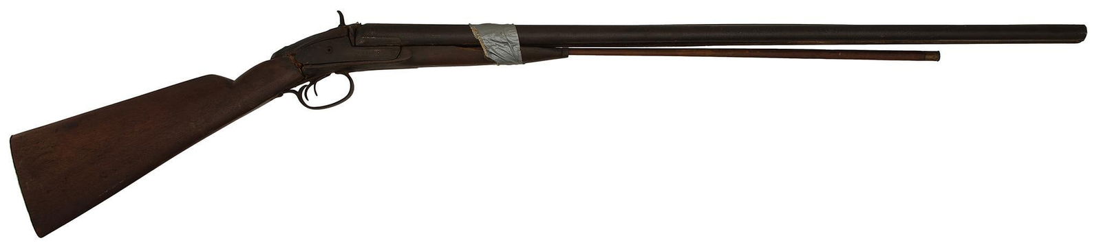 Parker Percussion Shotgun(Relic): 16 gauge, 34" barrels. One hammer is missing. Rear stock section has been replaced. Mostly a parts gun.