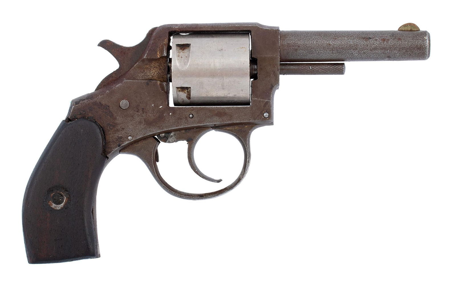 **US Pistol Marked Revolver: .32 caliber, 2.75"round barrel, S/N 51, The barrel and frame were blued, the cylinder was plated. The revolver is mostly brown with some finish on the cylinder. It has replaced grips. Works well on si