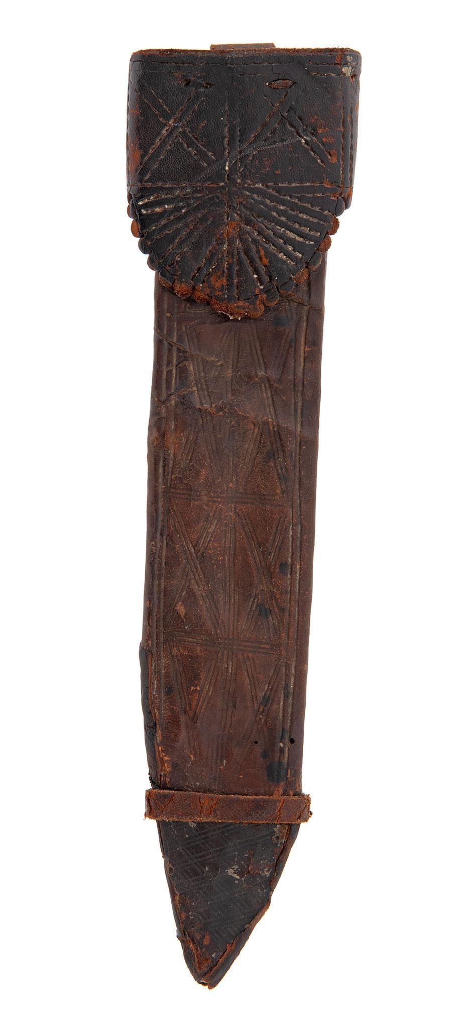 Antique Knife Leather Sheath: Hand made leather sheath with hand tooling. Overall complete and solid in very good condition.