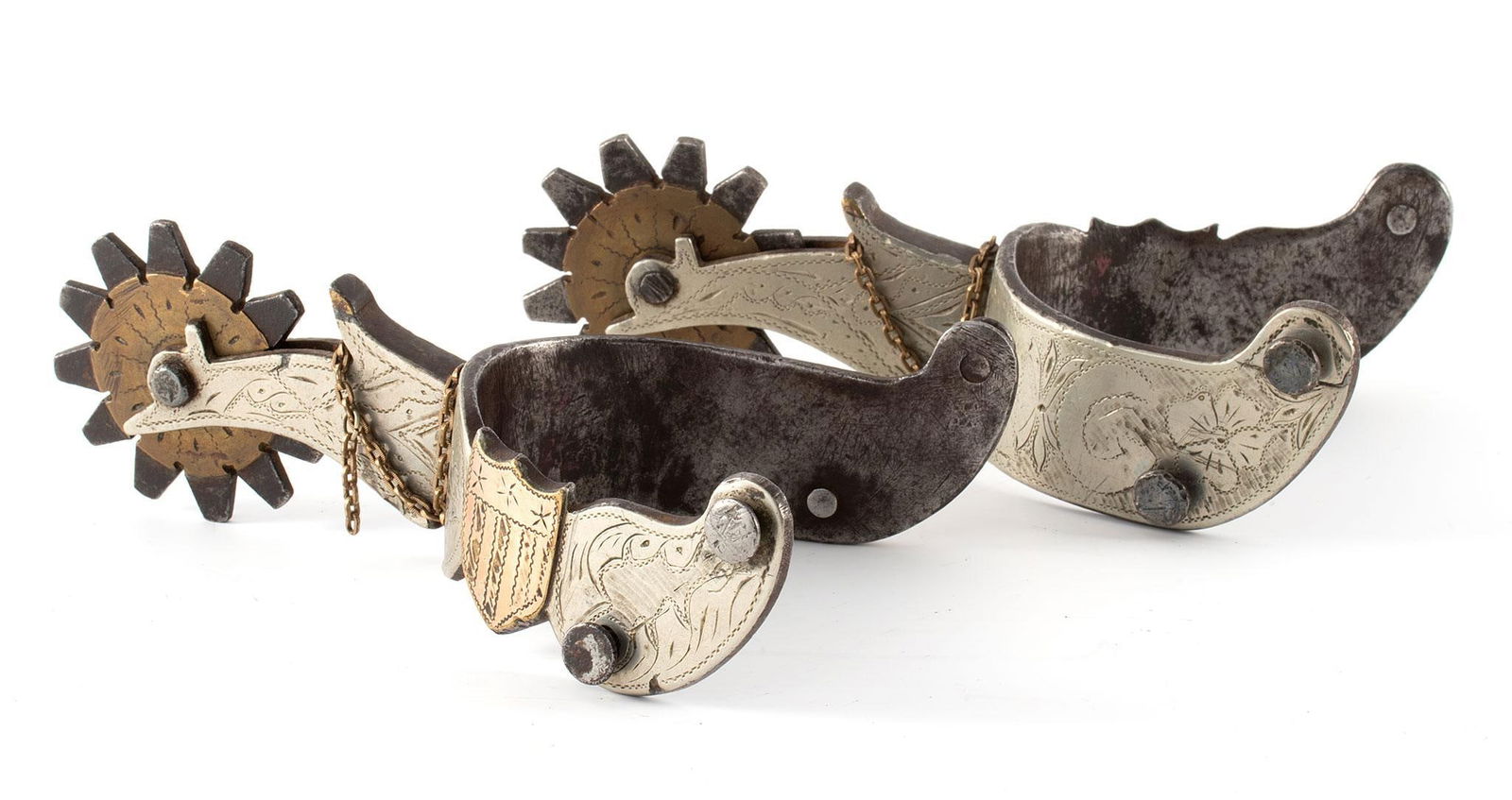 Mexican Silver Plated Spurs: No Leather but a pair. In very good condition.