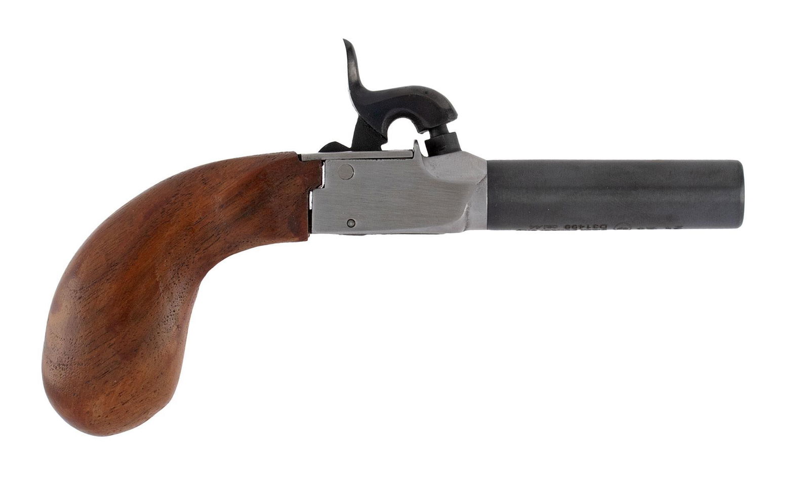 Contemporary Percussion Boxlock Pistol by Pedersoli: Belgian-style boxlock percussion pistol, marked on frame "D31499 Italy /21" with proof marks.