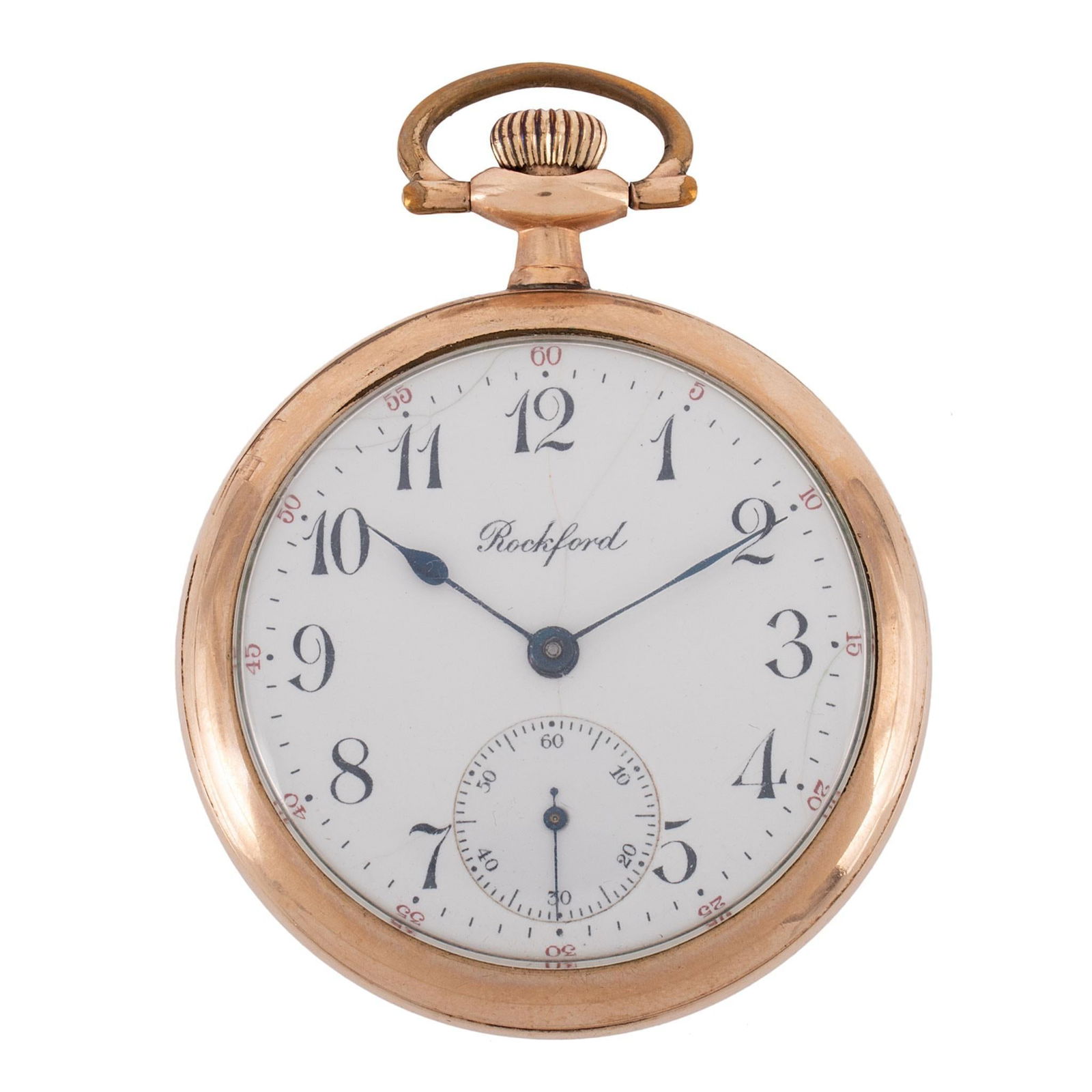 Rockford Watch Co. Gold Filled Pocket Watch: A Rockford Watch Co. gold filled open face pocket watch, works marked Rockford Watch Co. U.S.A. 21 jewels serial #829550, case marked Fahys Montauk Guaranteed 20 Years #9903300, 48mm. Overall good co