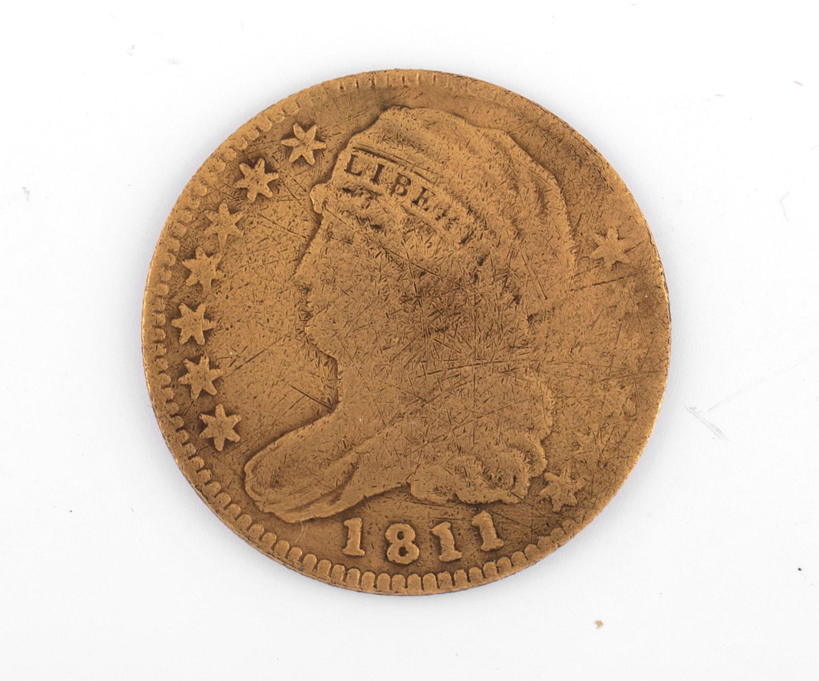 Rare United States 1811 Capped Bust Gold Coin: Philadelphia Capped Bust Verso Half Eagle 1811 $5 Dollar Gold 8.75 Grams 25 Millimeters Diameter