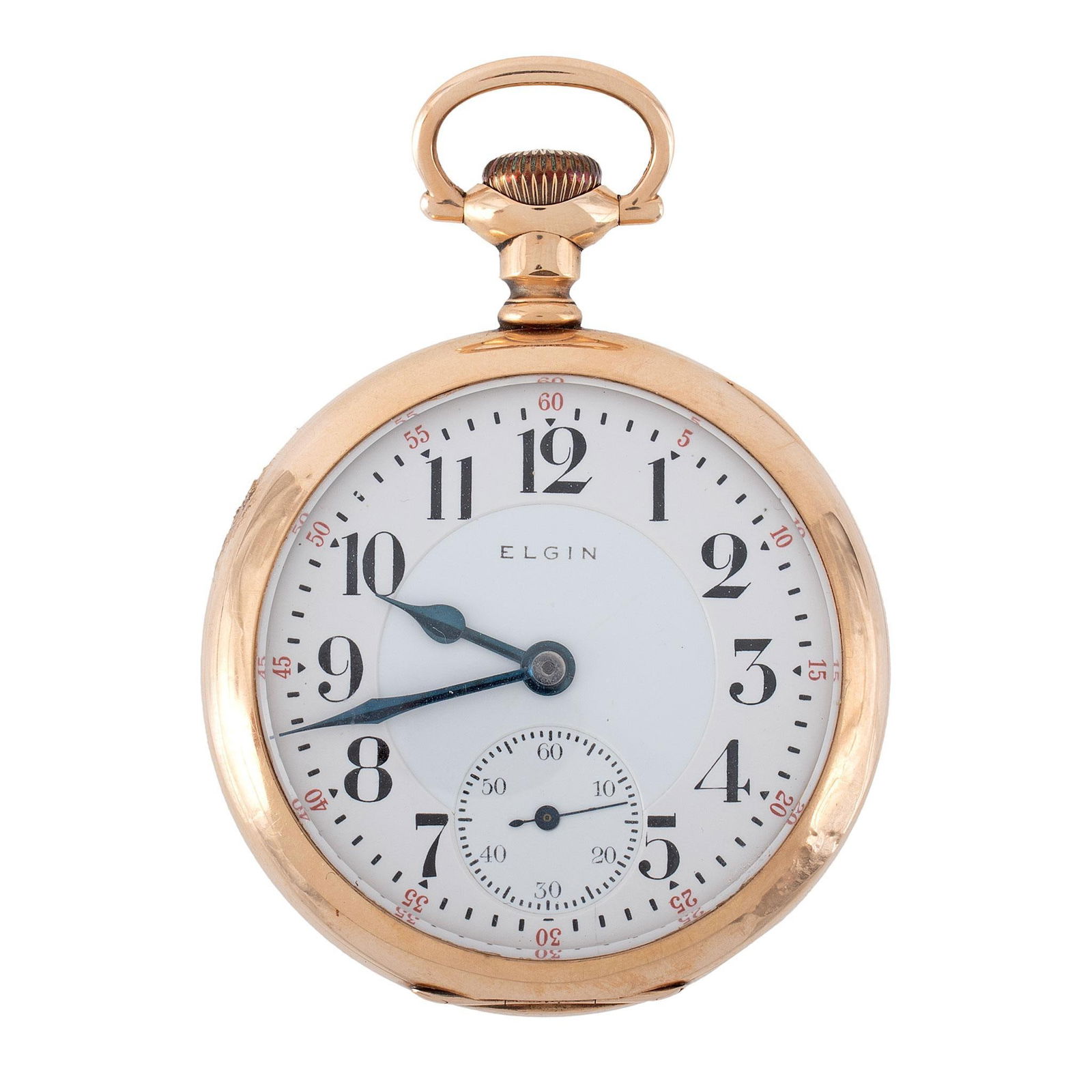 Elgin Gold Filled Open Face Pocket Watch: Elgin Illinois U.S.A. gold filled open face pocket watch, works marked Elgin Nat'L Watch Co. 21 jewels serial #10071022, case marked warranted crescent permanently #2052474, 50mm diameter. Overal