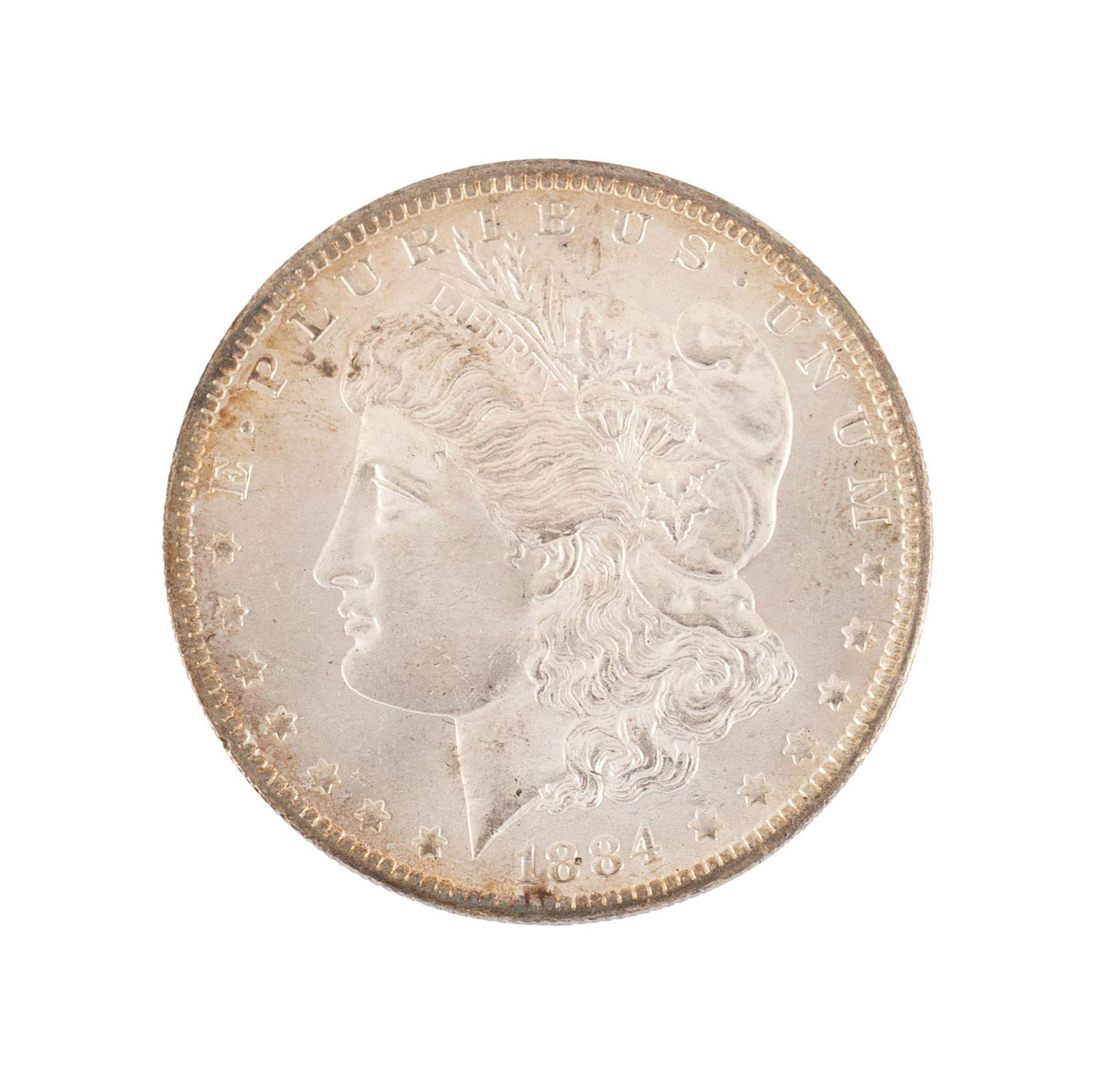 United States 1884-O Silver Morgan Dollar Coin: United States 1884-O silver Morgan dollar coin. Overall very high relief and very good condition minimal scratches. 27 grams.