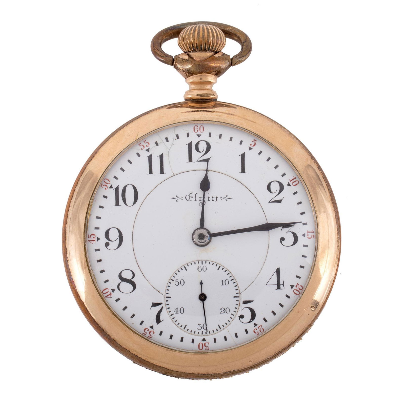 Elgin Gold Filled Open Face Pocket Watch: Elgin Illinois U.S.A. gold filled open face "Veritas" pocket watch, works marked Elgin Ill. U.S.A. Veritas 23 jewel serial #9595239, case marked Warranted 25 years Majestic #9302638, 54mm diam