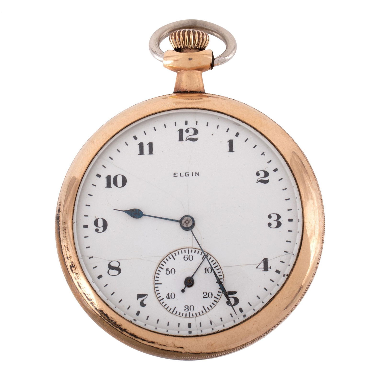 Elgin Gold Filled Open Face Pocket Watch: Elgin Illinois U.S.A. gold filled open face pocket watch, works marked Elgin Nat'L Watch Co. U.S.A. serial #24239439, case marked Fahys Montauk guaranteed 20 years #19214702, 48mm diameter. Overa