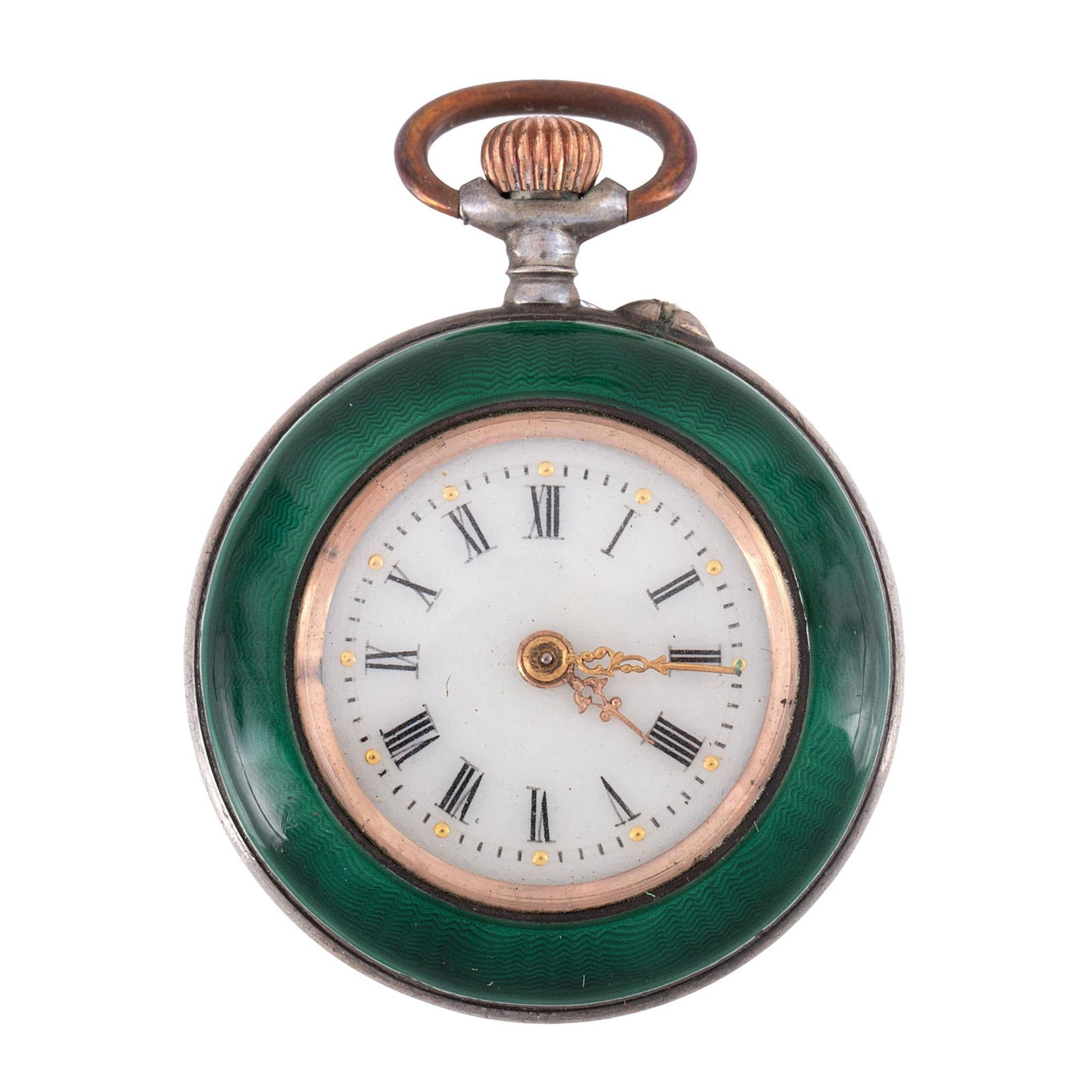 Swiss Silver and Green Enameled Ladies Pocket Watch (1 of 2)