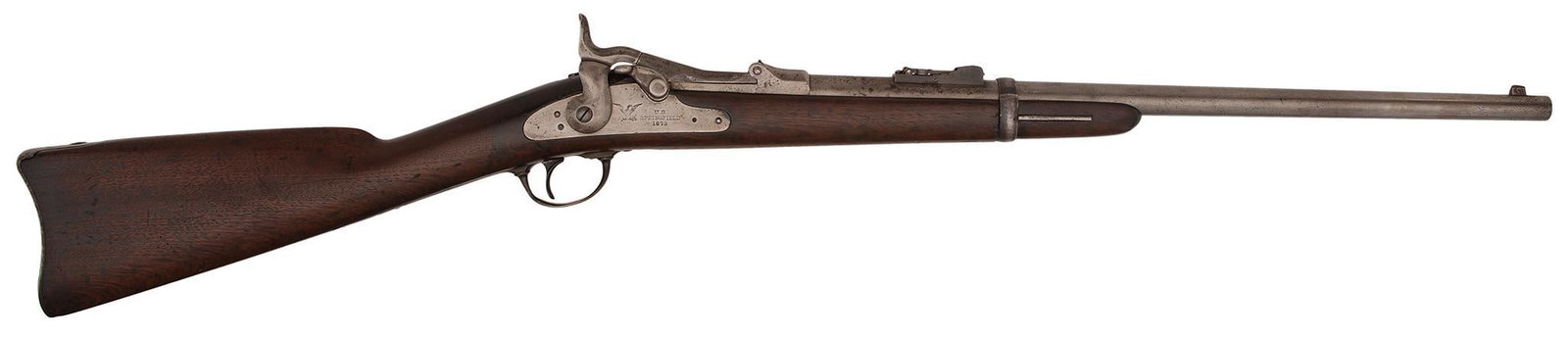 Early US 1873 Springfield Trapdoor Carbine: 45-70 caliber, 22" barrel, S/N 730. Early carbine, more than likely was issued to the 10th Cav. The first 3,000 carbines were issued to the Buffalo Soldiers. This carbine has the correct parts for