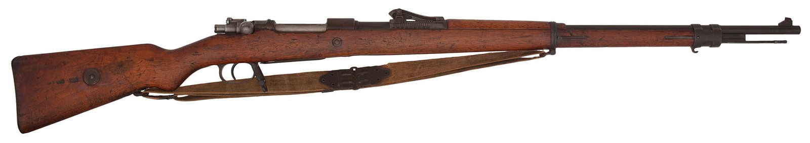 **Gewehr 98 Mauser Rifle Dated 1916: 7.92 x 57 mm caliber, 30" barrel. The barrel, receiver, triggerguard, and floorplate, the stock have matching serial number. Most of the finish has tarnished to a brown. **The stock with some nicks an
