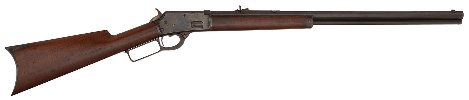Rare Marlin Model 1888 Lever Action Rifle: .32-W caliber, 24" barrel with full magazine, S/N 23181. Blue finish with walnut stock and forearm. The barrel and magazine retain most of the blue finish with little wear to the high edges. The frame