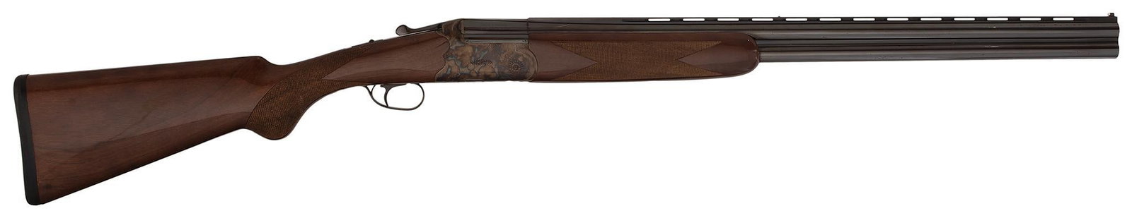 * Smith & Wesson Elite -Grade 1 Over/Under Shotgun: 12 gauge, 28" barrels, 3" chamber, S/N UCB0144. Marked on the top of the barrel Elite Silver Grade 1. This shotgun is about new, it has a slight mar in the right side of the pistol grip. Retaining bri