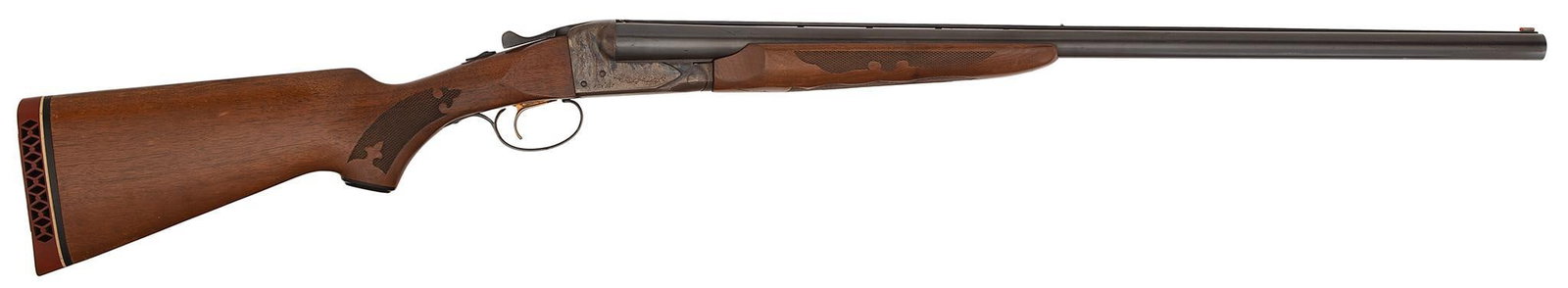 **Savage Fox Model B Double Barrel Shotgun: 12 gauge, 28" barrels, NSN. Blue barrels, case-colored frame. Blue triggerguard. The rib has a rear bead and the front has one of the fluorescent beads. Checkered walnut stock with a checkered forearm