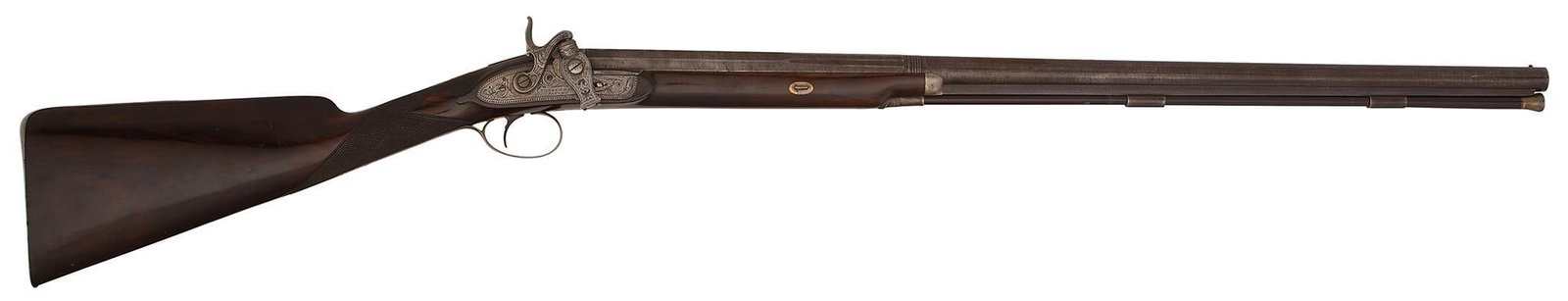 A Very Rare Alexander Forsyth Patent Roller Primer “Scent Bottle?? Sporting Gun By Forsyth &: .690 smoothbore, 30" Octagonal to round barrel, The period rebrowned barrel with silver front sight, signed on the breech, the casehardened patent breech with gold lines, finely engraved serial number