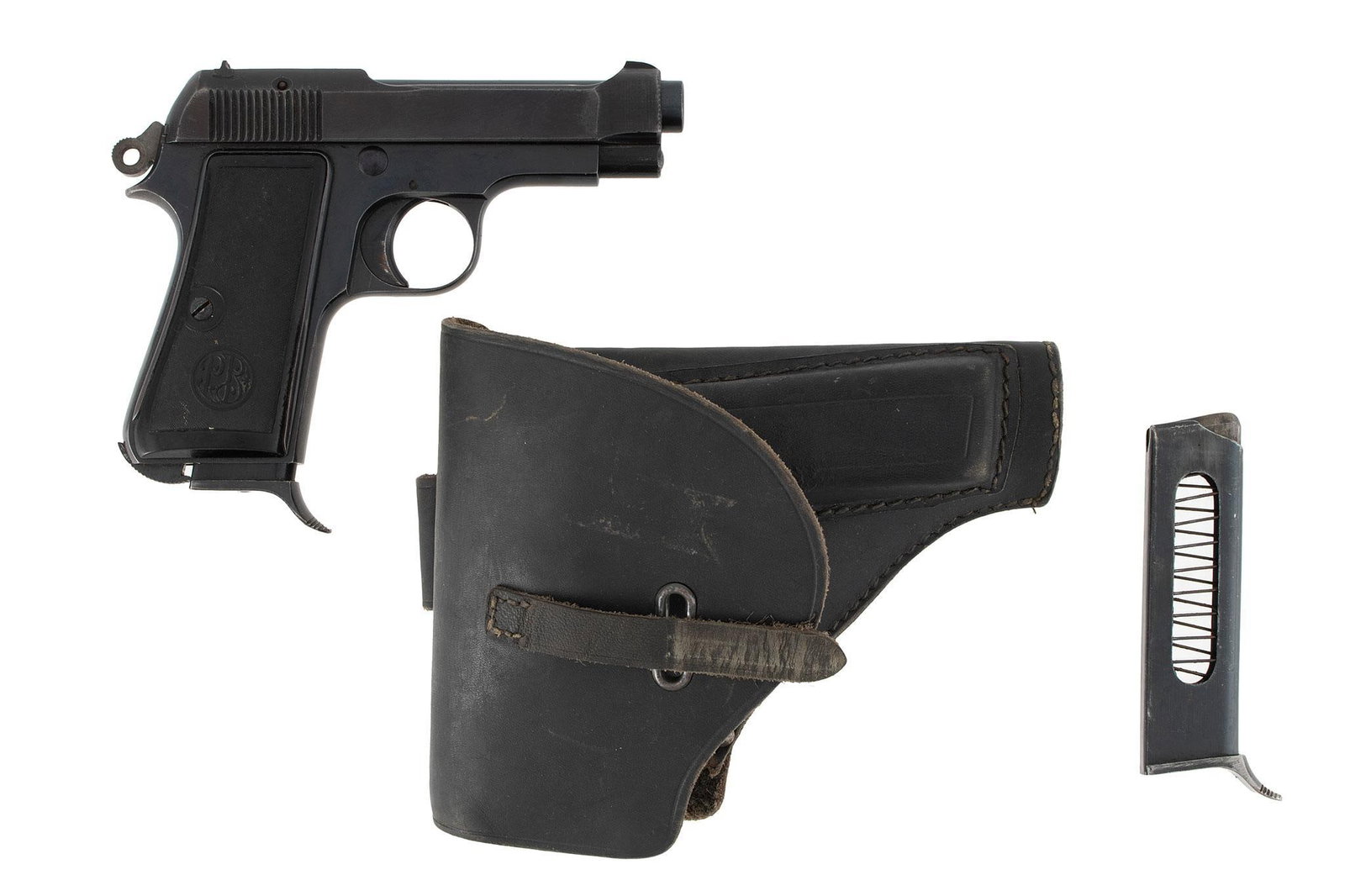 **Beretta Model 1934 Semi Automatic Pistol: 9mm, 3.25" barrel, NSN. Marked Gardone V.T. 1944. Retaining nearly all of the blue finish with very little wear to the high edges. The bore is excellent. The grips are excellent. Has a military-style 