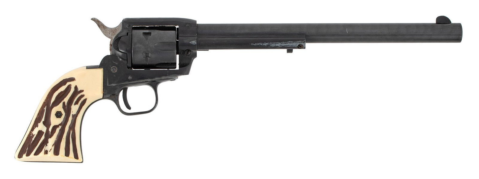 * German Geroco Model 21 Revolver: .22 long rifle caliber, 9.25" barrel length, S/N 378083. Factory markings and model on the bottom of the trigger guard. Caliber marked on the left side of the barrel. Front blade sight. 6 shot fluted 