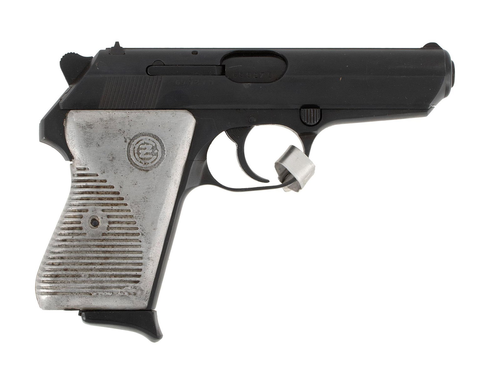 ** Ceska VZ50 Pistol: 7.65mm caliber, 3.75" barrel length, S/N 659279. Left side of the slide marked with factory markings and caliber. Right side of the slide and barrel marked with serial number. Front blade sight and re