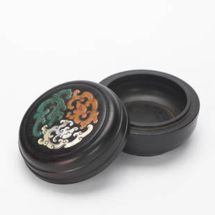 Hardstones Inlaid Circular Box: Hardstones Inlaid Circular Box H:6cm;D:9cm;169g