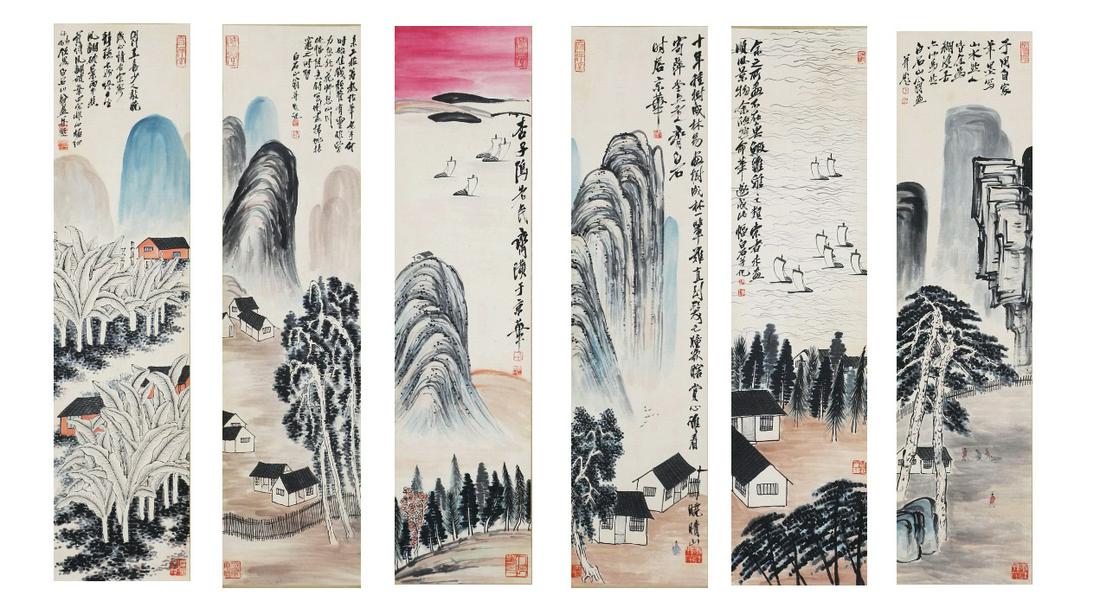 Six Pages of Chinese Scroll Paintings By Qi Baishi (1 of 10)
