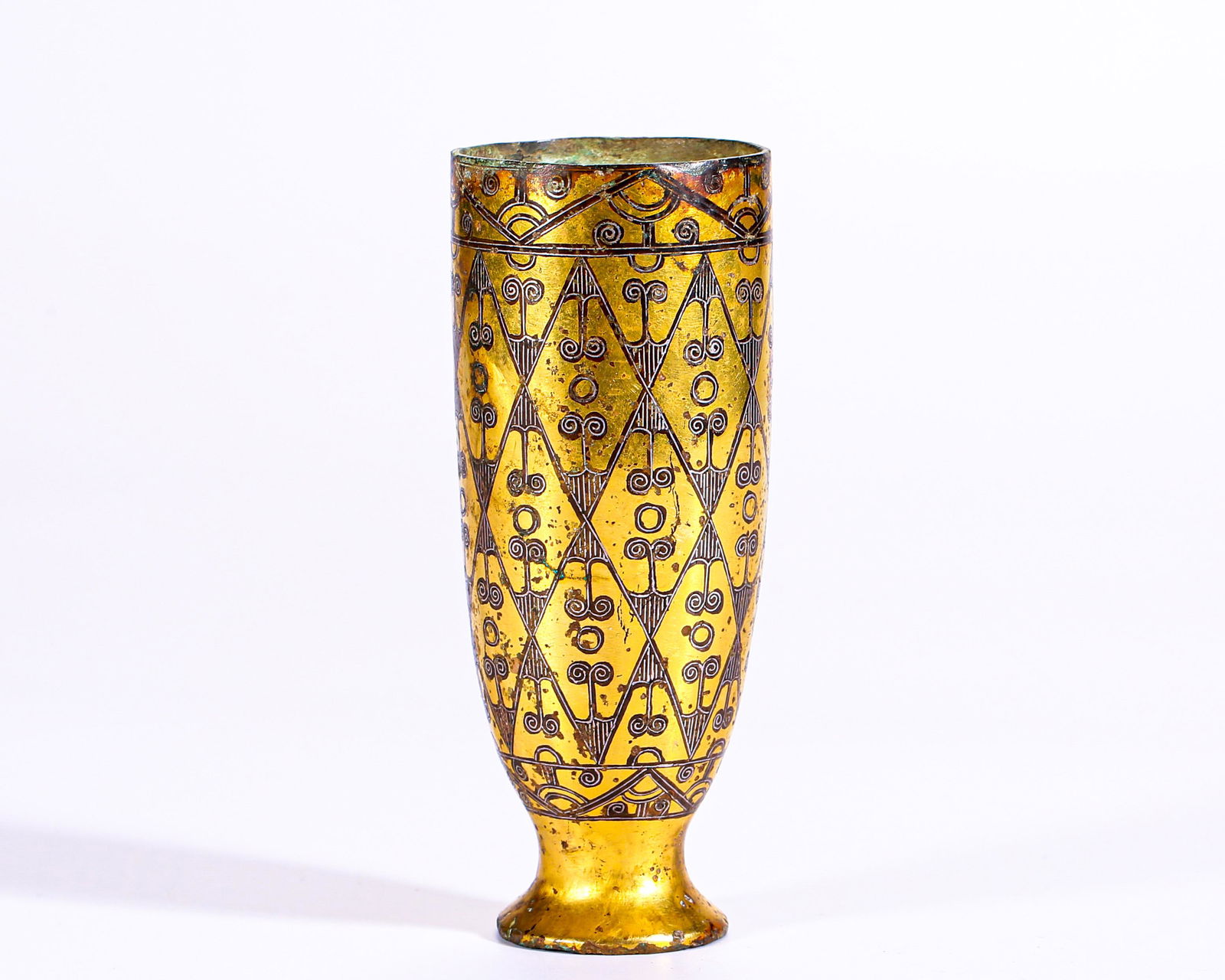 A Silver Inlaid and Partly Gilt Bronze Cup Han Dyn. (1 of 9)