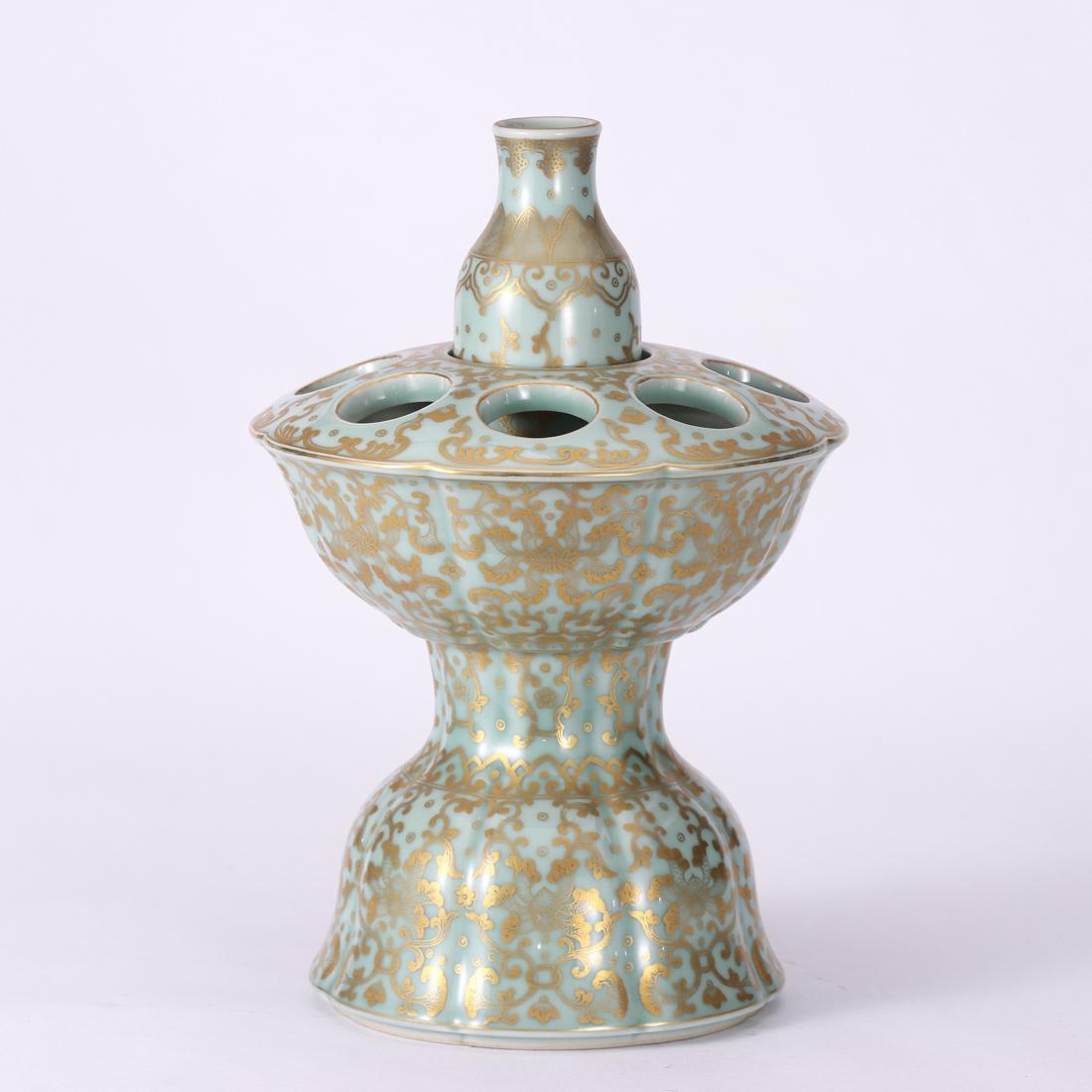 A Chinese Celadon Glaze and Gilt Vessel Qing Dyn. (1 of 8)