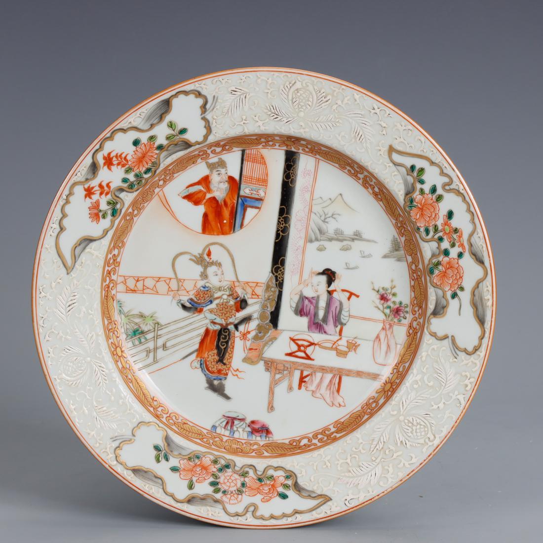 A Chinese Famille Rose Figural Story Plate Qing Dyn. (1 of 7)