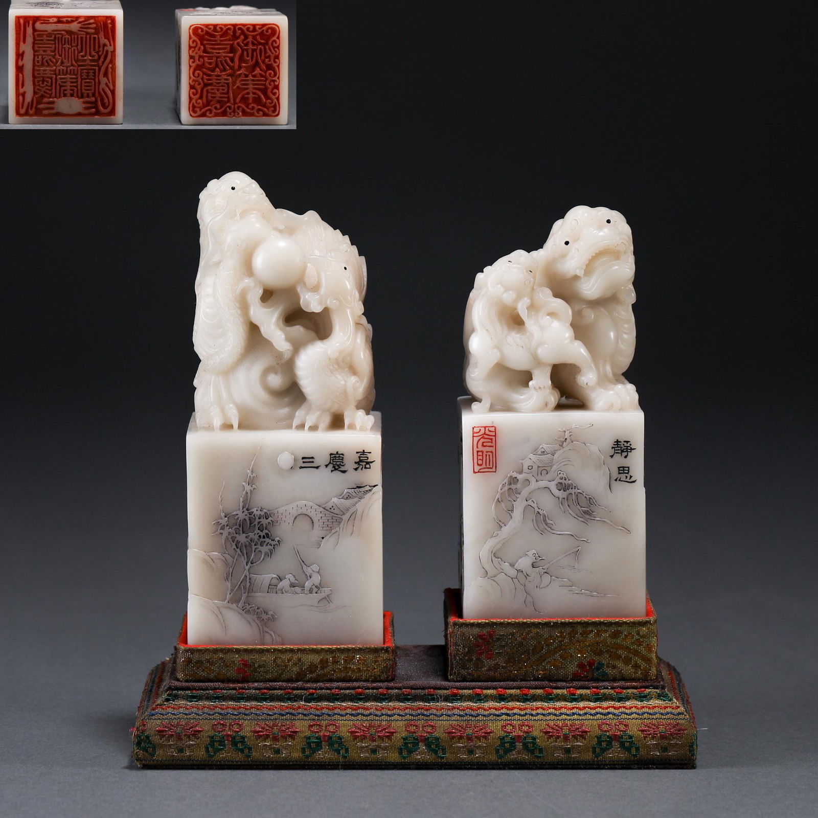 Pair Chinese Carved Tianhuang Seals (1 of 10)