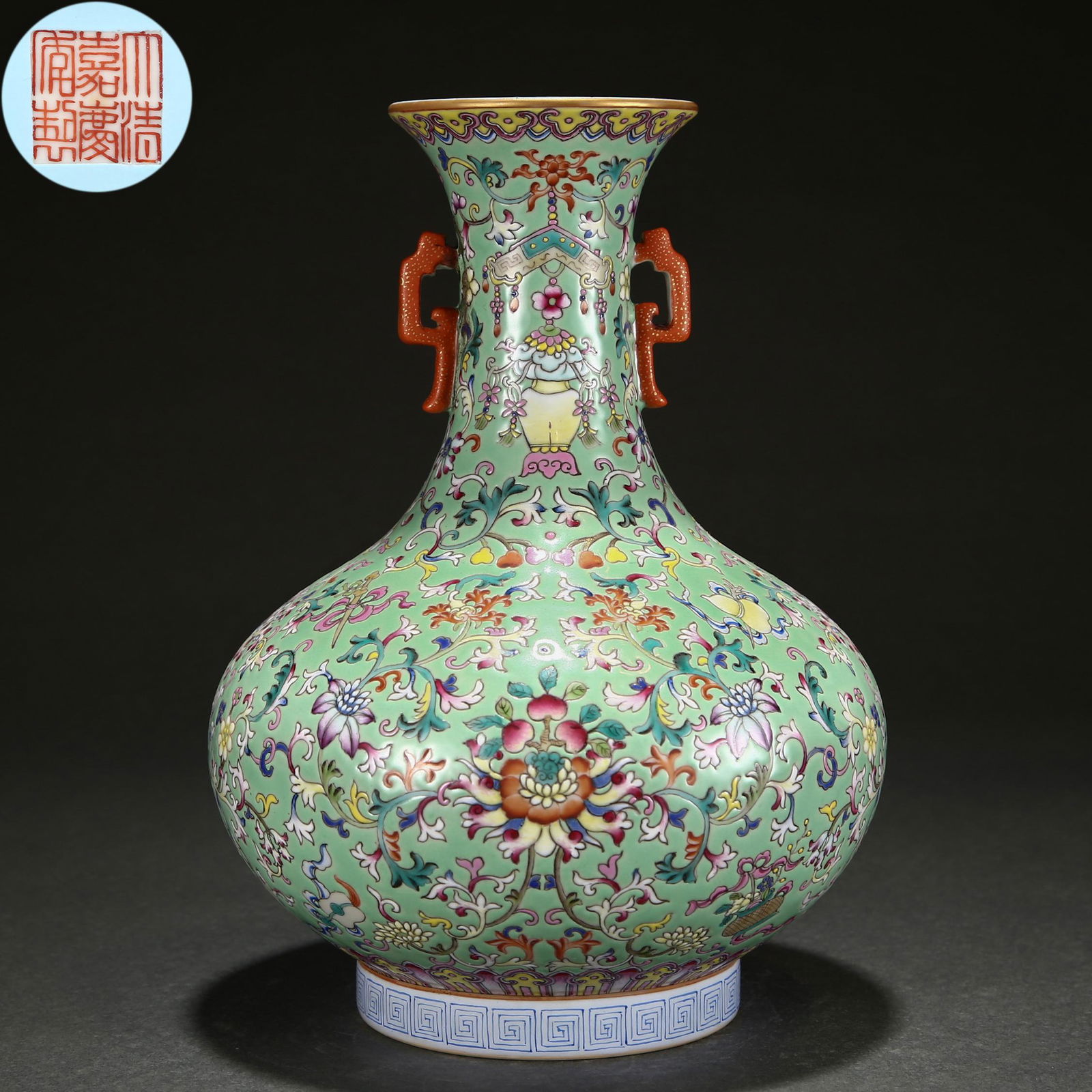 A Chinese Famille Rose Lotus Scrolls Vase (1 of 9)
