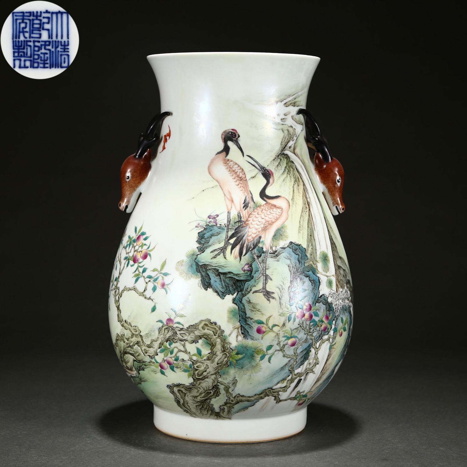 A Chinese Famille Rose Cranes Vase Zun (1 of 9)