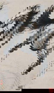 A Chinese Scroll Painting By Xu Beihong: A Chinese Scroll Painting By Xu Beihong Dimensions (Sight/Painting View): 18 1/2" x 15 5/8" (47cm x 40cm).