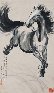 A Chinese Scroll Painting By Xu Beihong: A Chinese Scroll Painting By Xu Beihong Dimensions (Sight/Painting View): 18 1/2" x 15 5/8" (47cm x 40cm).