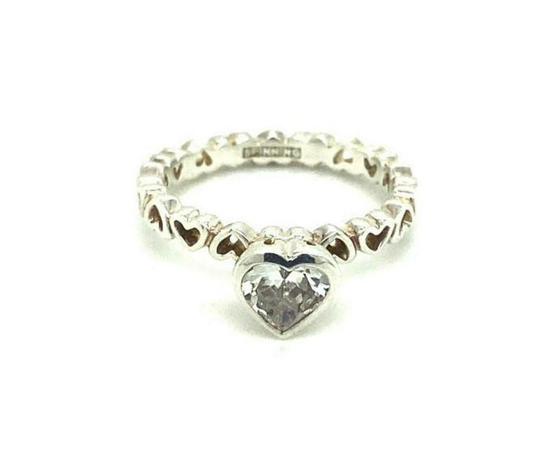 Sterling Silver cz set heart with Open Heart band ring: Sterling Silver cz set heart with Open Heart band ring stacker style ring Size N 1/2