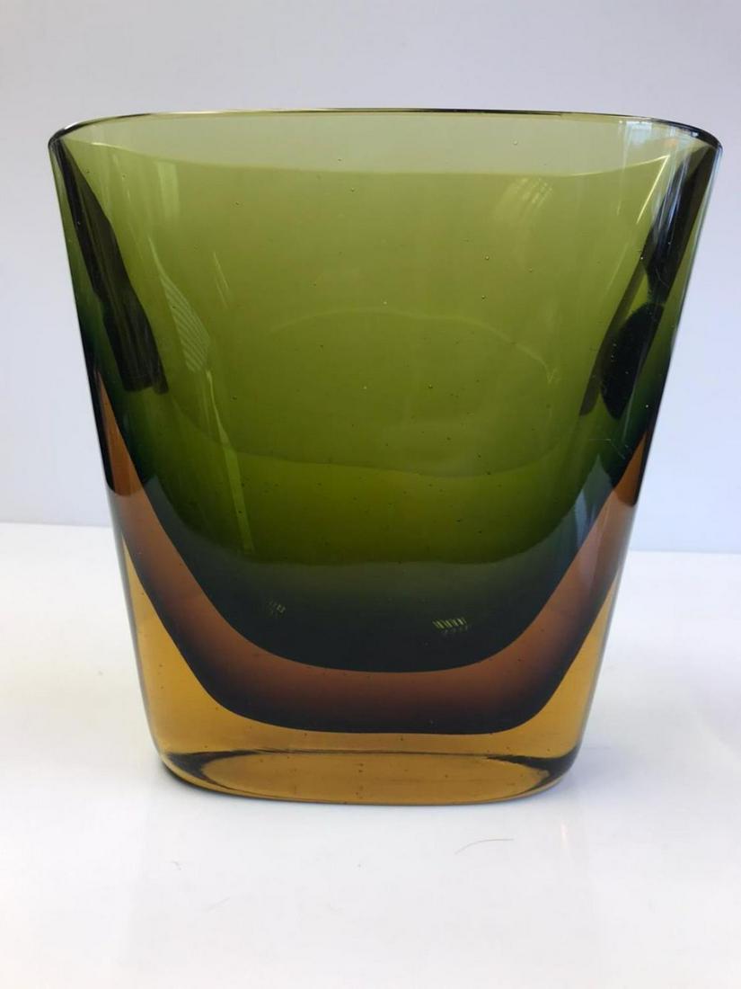 A Mid 20th Century Flavio Poli 'Sommerso' Murano Tri: A Mid 20th Century Flavio Poli 'Sommerso' Murano Tri Coloured Tapered Slab Vase, Height 220mm, Width 230mm, Some Surface Scratches.