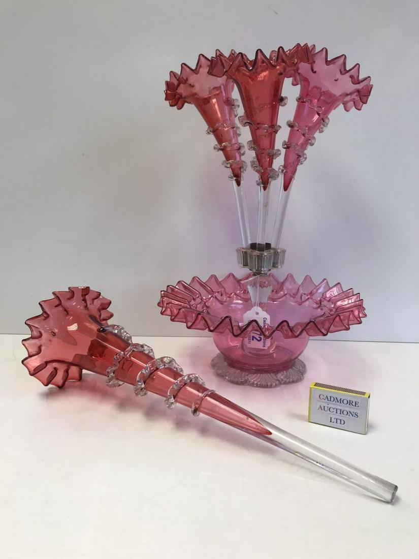 Cranberry Glass Figure Epergne, 51cm, Central Stem had: Cranberry Glass Figure Epergne, 51cm, Central Stem had Glued Repair at Ferrel