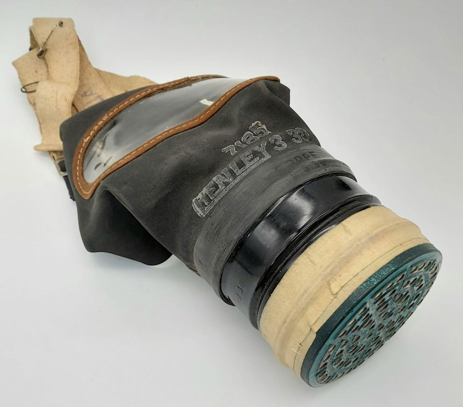 WW2 Civilian Respirator Gasmask in Leather Box. Inside of box lid marked with original ownerâ€™s: WW2 Civilian Respirator Gasmask in Leather Box. Inside of box lid marked with original ownerâ€™s details: F. J. Atkinson, 22, The Forbury, Reading, Berks.